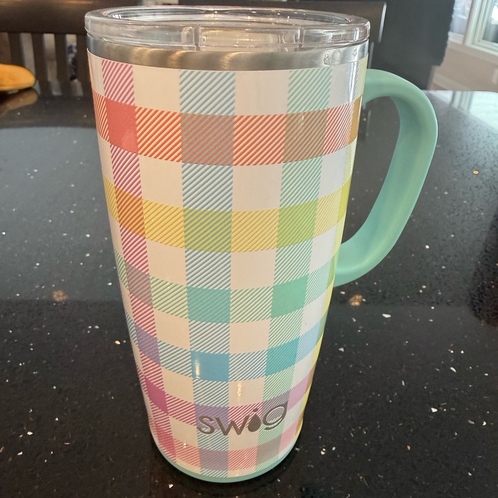SWIG Multicolor Plaid Insulated Tumbler with Mint Handle 18oz